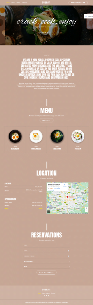 site web clé en main pour restaurant classique avec menu et système de réservatioin en ligne.